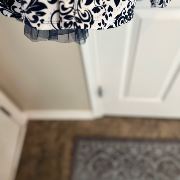 Knit Works Girls 14 Skater Dress Navy Blue Flocked Floral Stretch Ruffle Lined - Picture 6 of 6